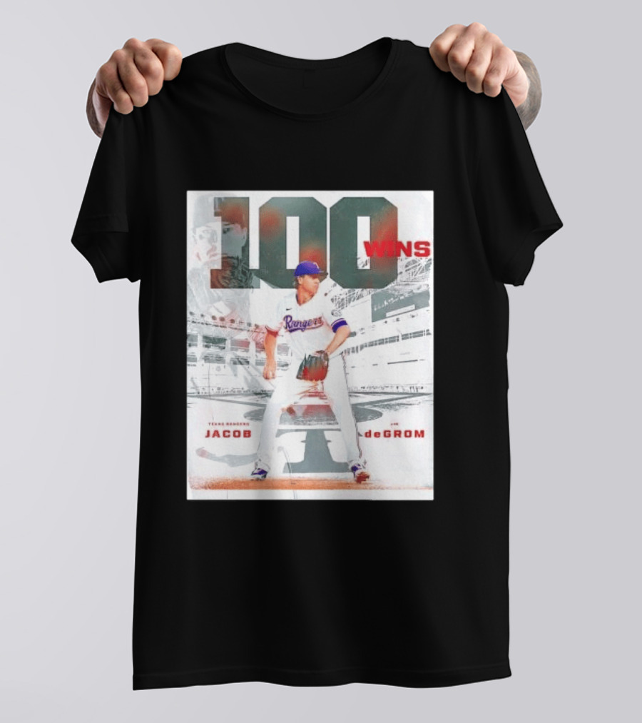 Texas Rangers Jacob DeGrom 100 Wins Achievement Baseball Celebration T-Shirt