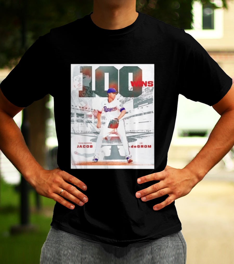 Texas Rangers Jacob DeGrom 100 Wins Achievement Baseball Celebration T-Shirt
