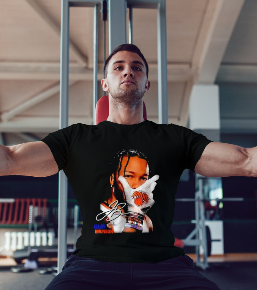 Jalen Brunson Knicks Gesture With Glove And JB Signature T-Shirt