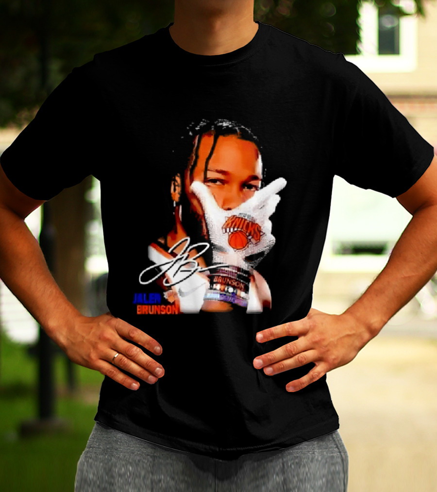 Jalen Brunson Knicks Gesture With Glove And JB Signature T-Shirt