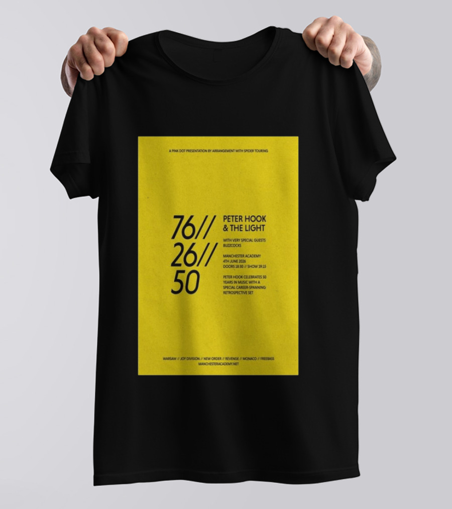 Peter Hook & The Light 76 26 50 Manchester Academy Buzzcocks Retrospective Set T-Shirt