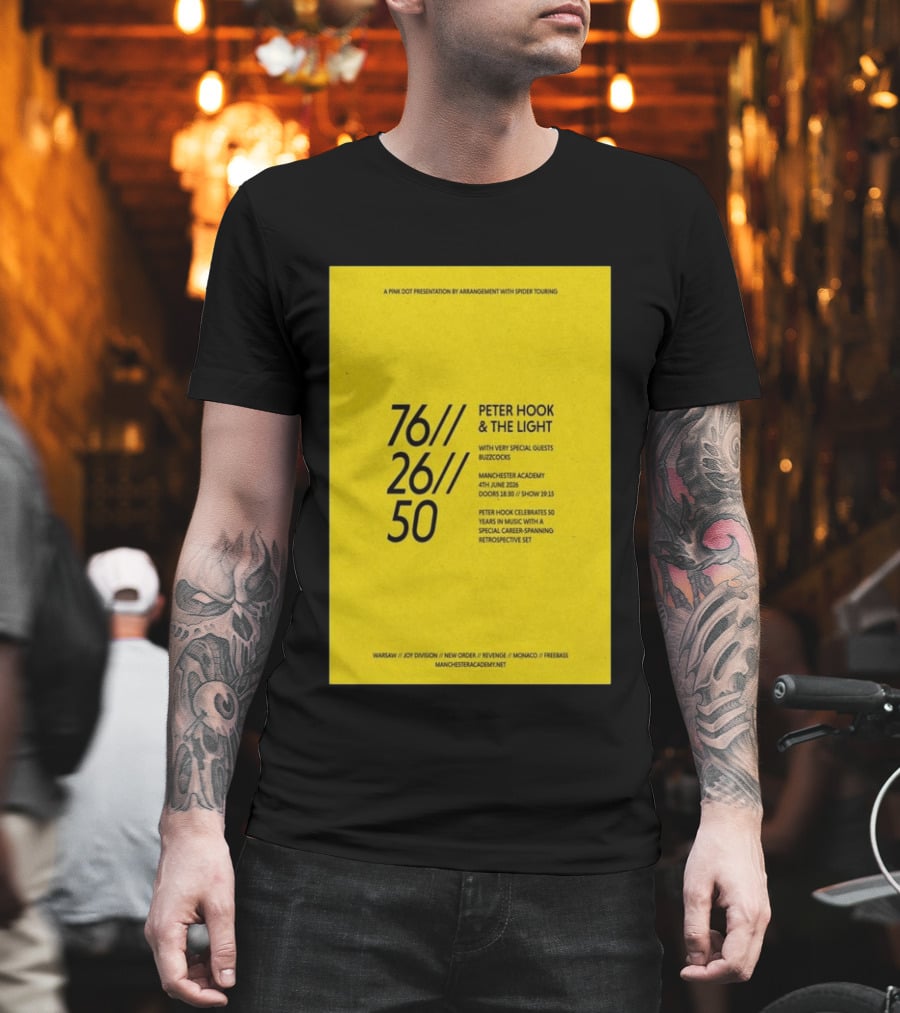 Peter Hook & The Light 76 26 50 Manchester Academy Buzzcocks Retrospective Set T-Shirt