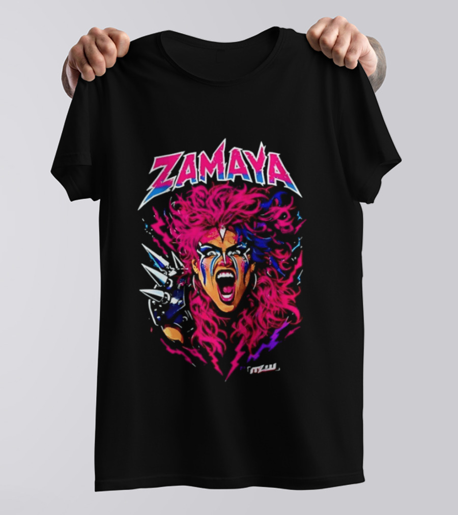 Zamaya Warrior Screaming Pink Hair Spiked Shoulder Pad T-Shirt