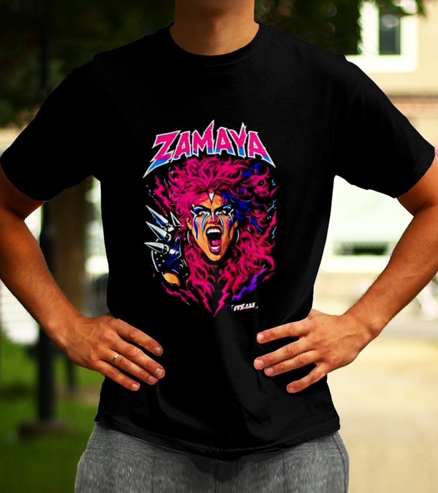 Zamaya Warrior Screaming Pink Hair Spiked Shoulder Pad T-Shirt