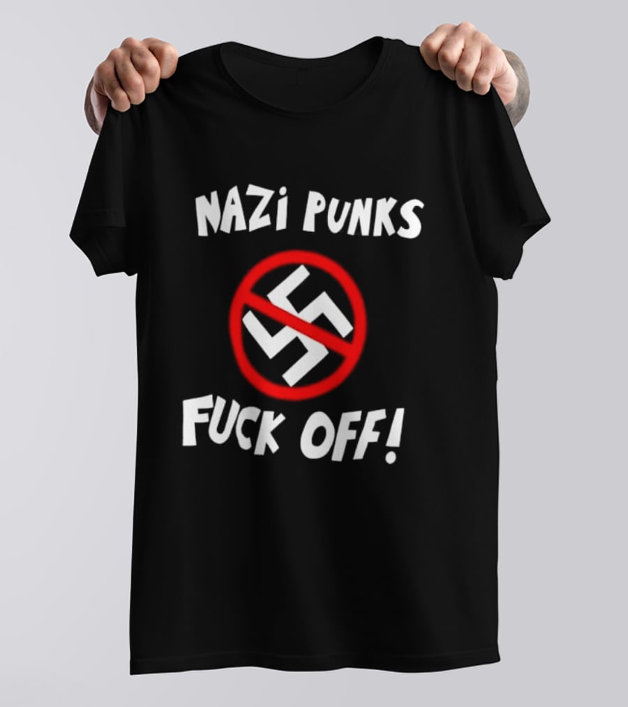 Nazi Punks Fuck Off Swastika Ban Circle T-Shirt