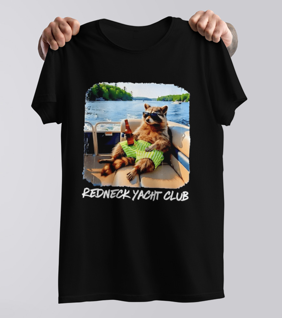 Redneck Yacht Club Raccoon Relaxing With Beer On A Boat T-Shirt