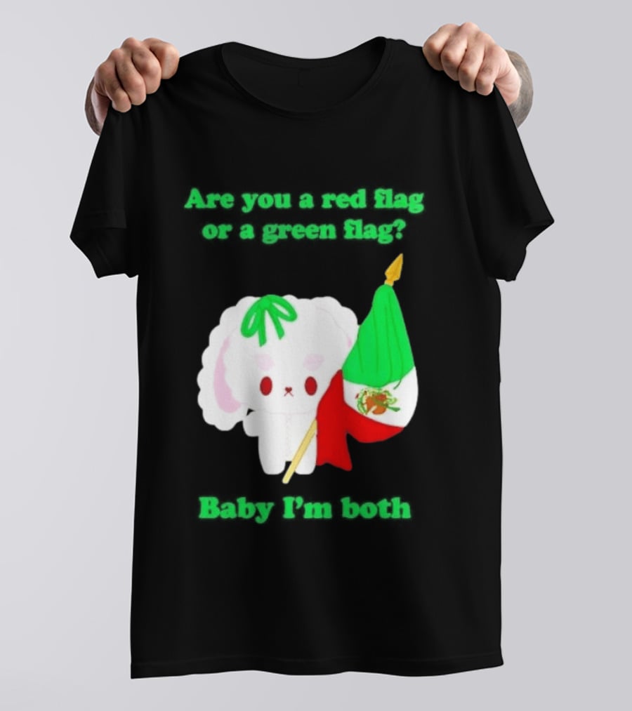 Nonomochi Mexico Flag Are You A Red Flag Or A Green Flag Cute Bunny Holding Mexican Flag T-Shirt