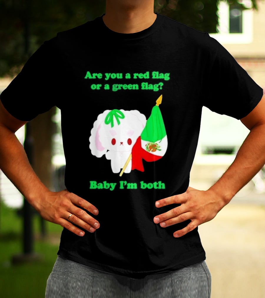 Nonomochi Mexico Flag Are You A Red Flag Or A Green Flag Cute Bunny Holding Mexican Flag T-Shirt