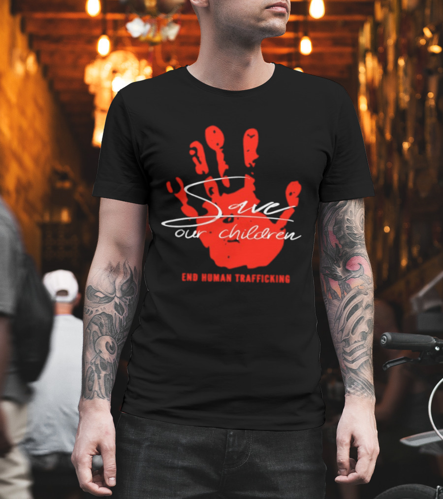 Save Our Children Red Handprint End Human Trafficking T-Shirt