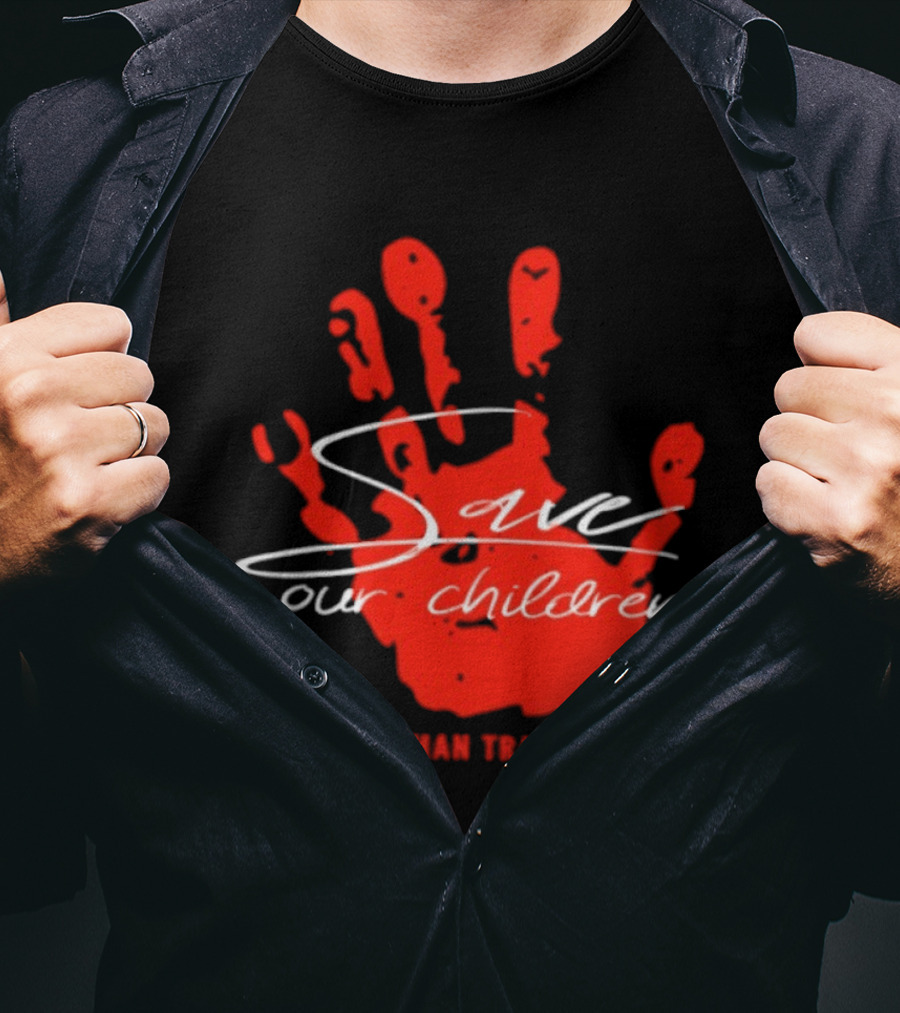 Save Our Children Red Handprint End Human Trafficking T-Shirt