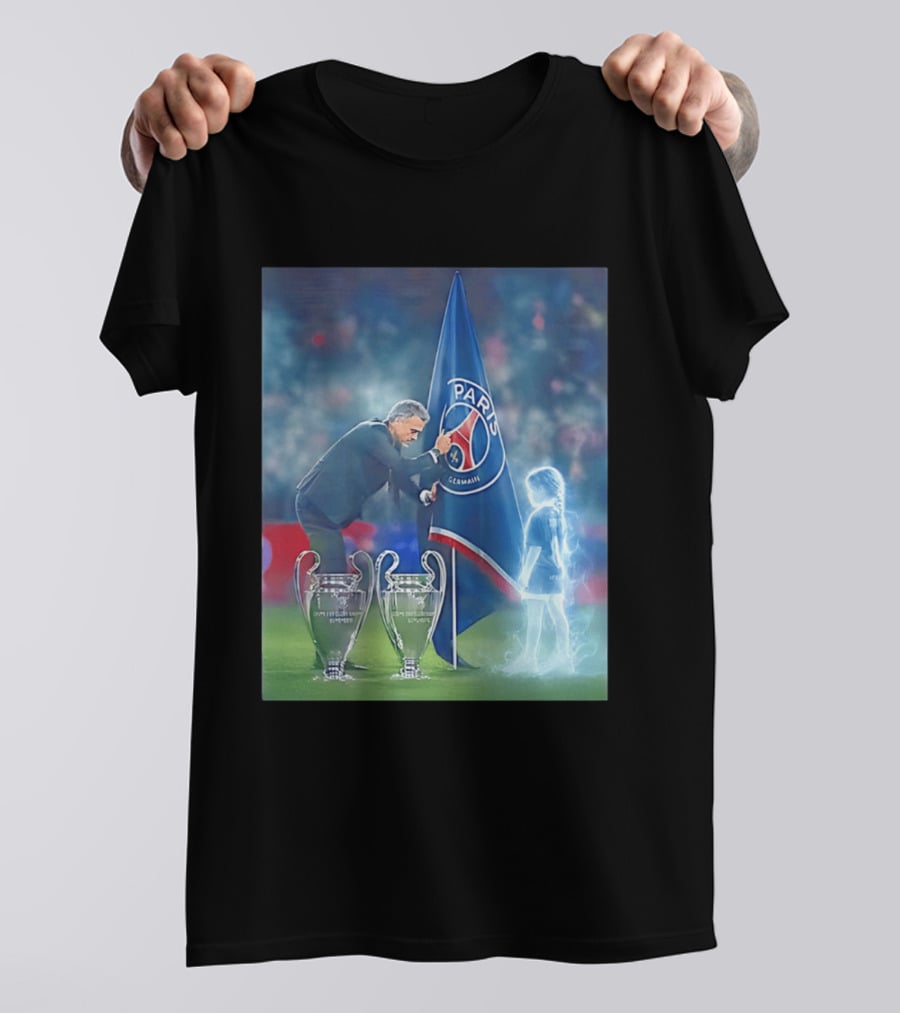 Paris Saint Germain Luis Enrique UEFA Trophies Team Flag T-Shirt