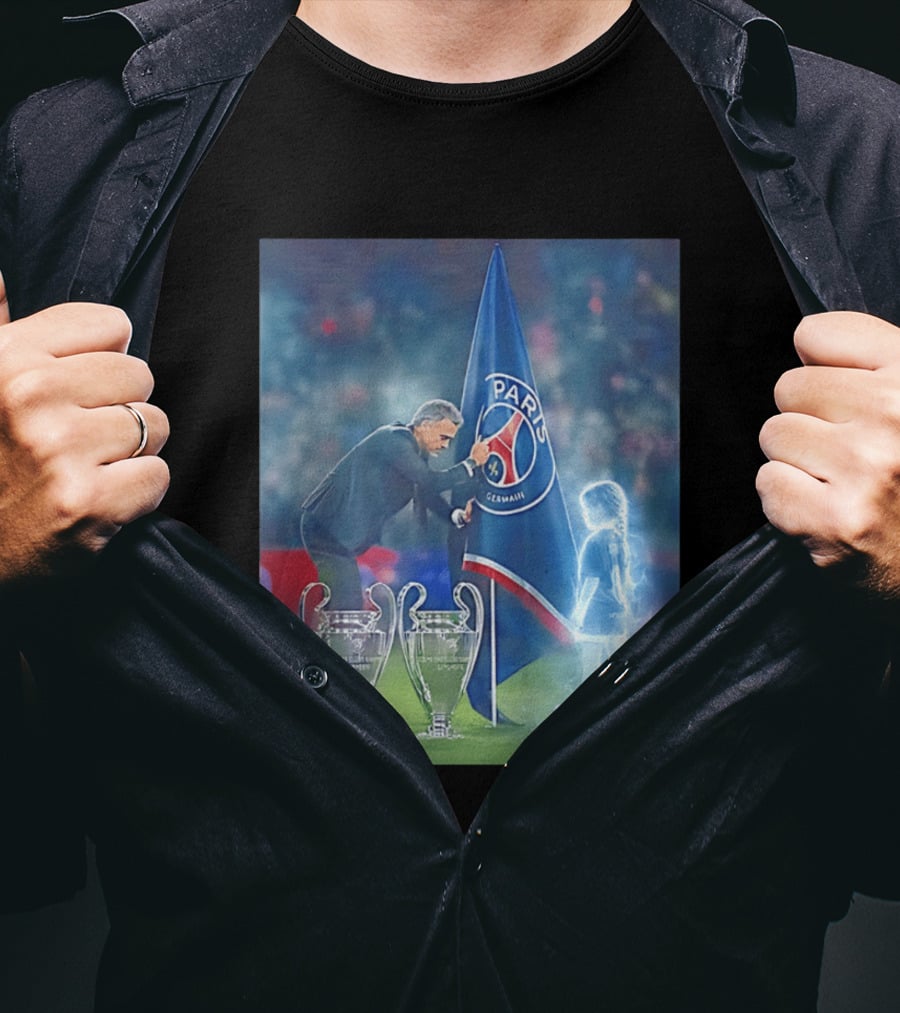 Paris Saint Germain Luis Enrique UEFA Trophies Team Flag T-Shirt