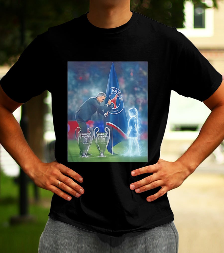 Paris Saint Germain Luis Enrique UEFA Trophies Team Flag T-Shirt