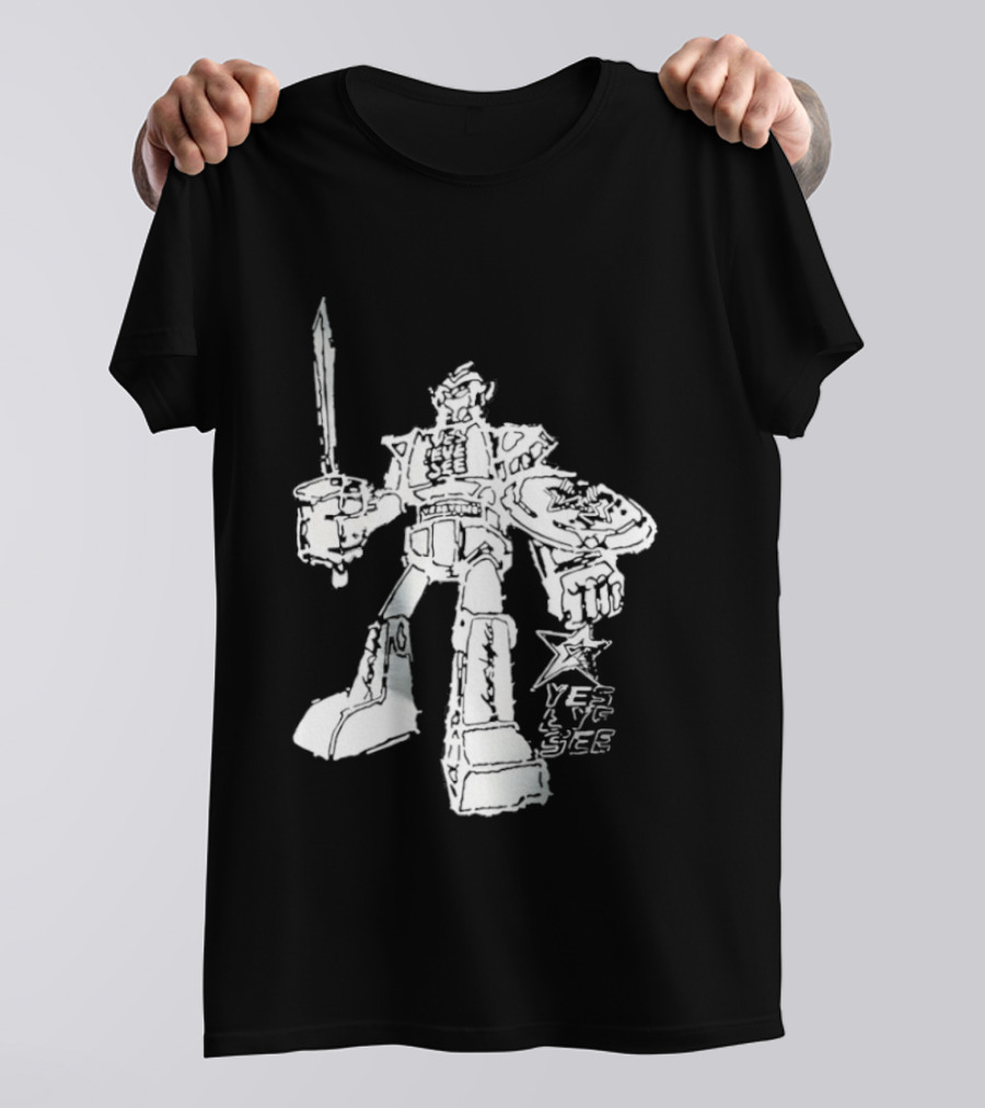 Yes Eye See Robot With Sword Shield Star T-Shirt