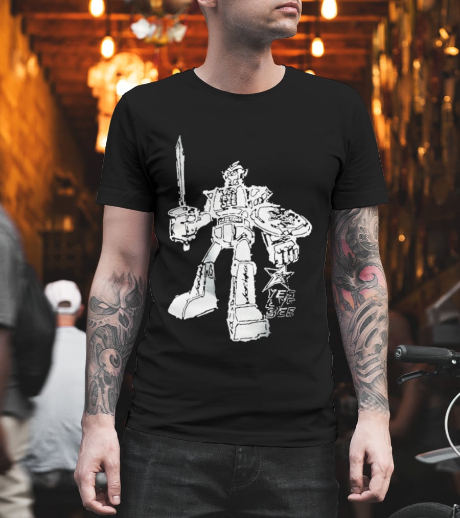 Yes Eye See Robot With Sword Shield Star T-Shirt