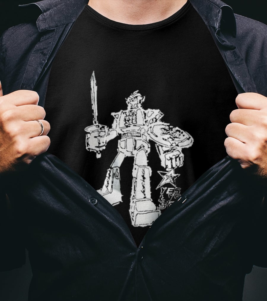 Yes Eye See Robot With Sword Shield Star T-Shirt