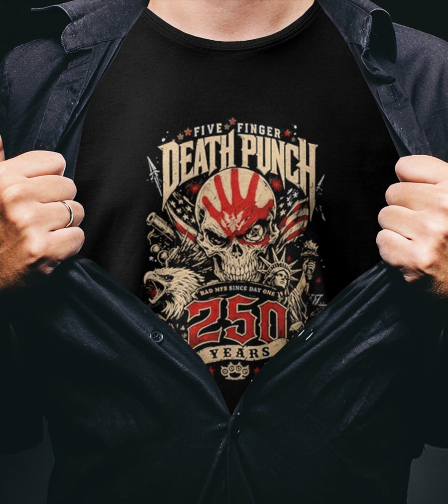 Five Finger Death Punch American Independence Day 250 Years Anniversary Skull Handprint T-Shirt
