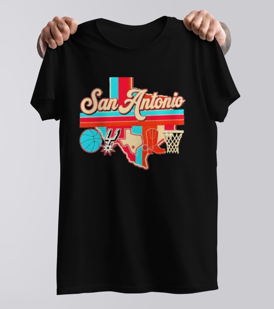 San Antonio Spurs Basketball Texas Map Iconography 2026 T-Shirt