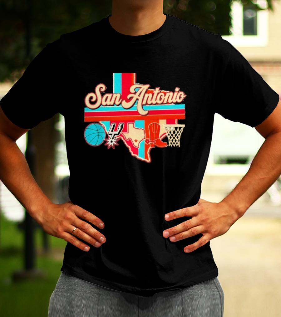 San Antonio Spurs Basketball Texas Map Iconography 2026 T-Shirt