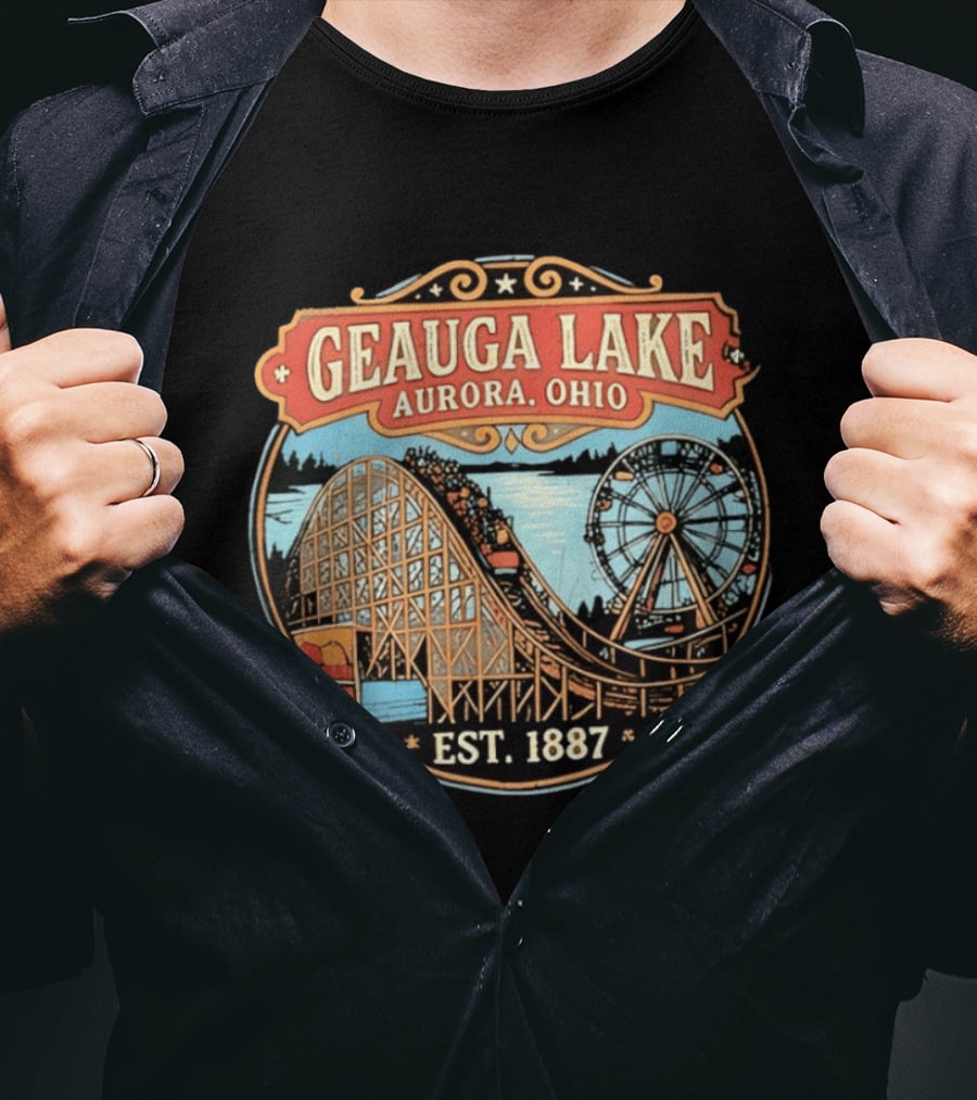 Geauga Lake Aurora Ohio Est 1887 Roller Ferris Wheel Amusement Park T-Shirt