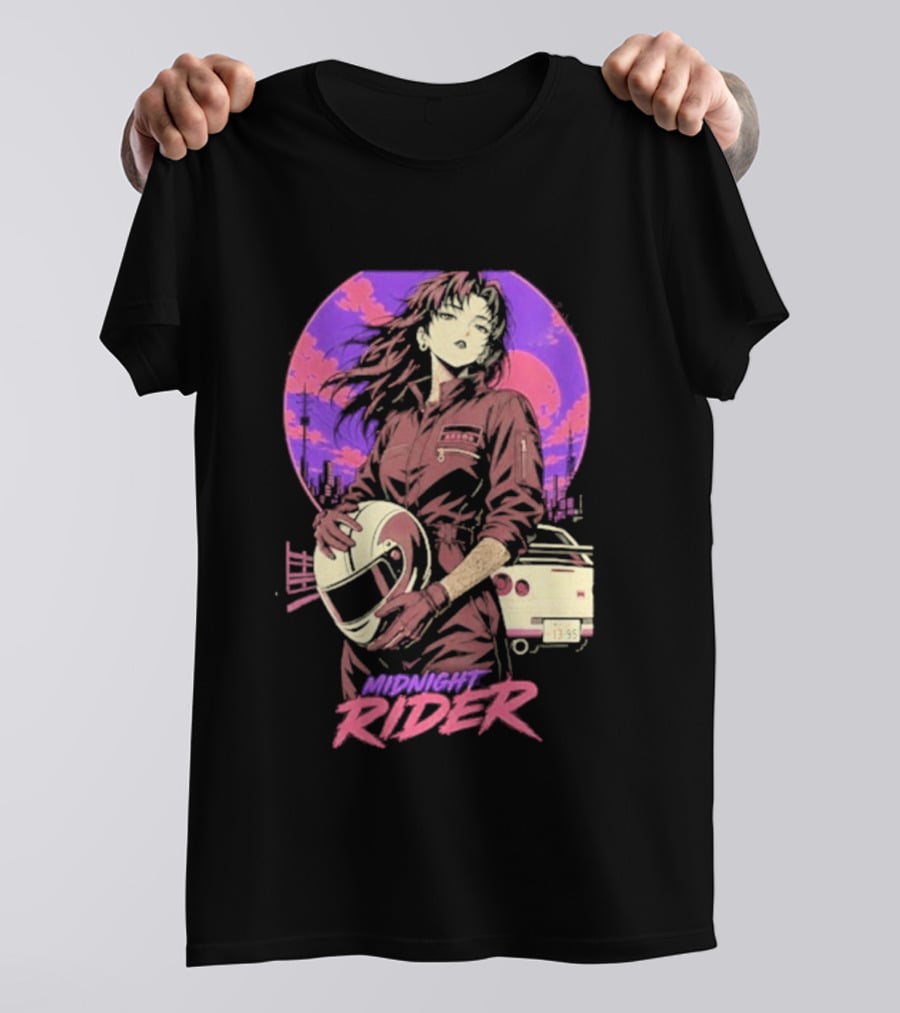 Midnight Rider Girl Racing Vintage 80s Style Retro Sunset Car Helmet T-Shirt
