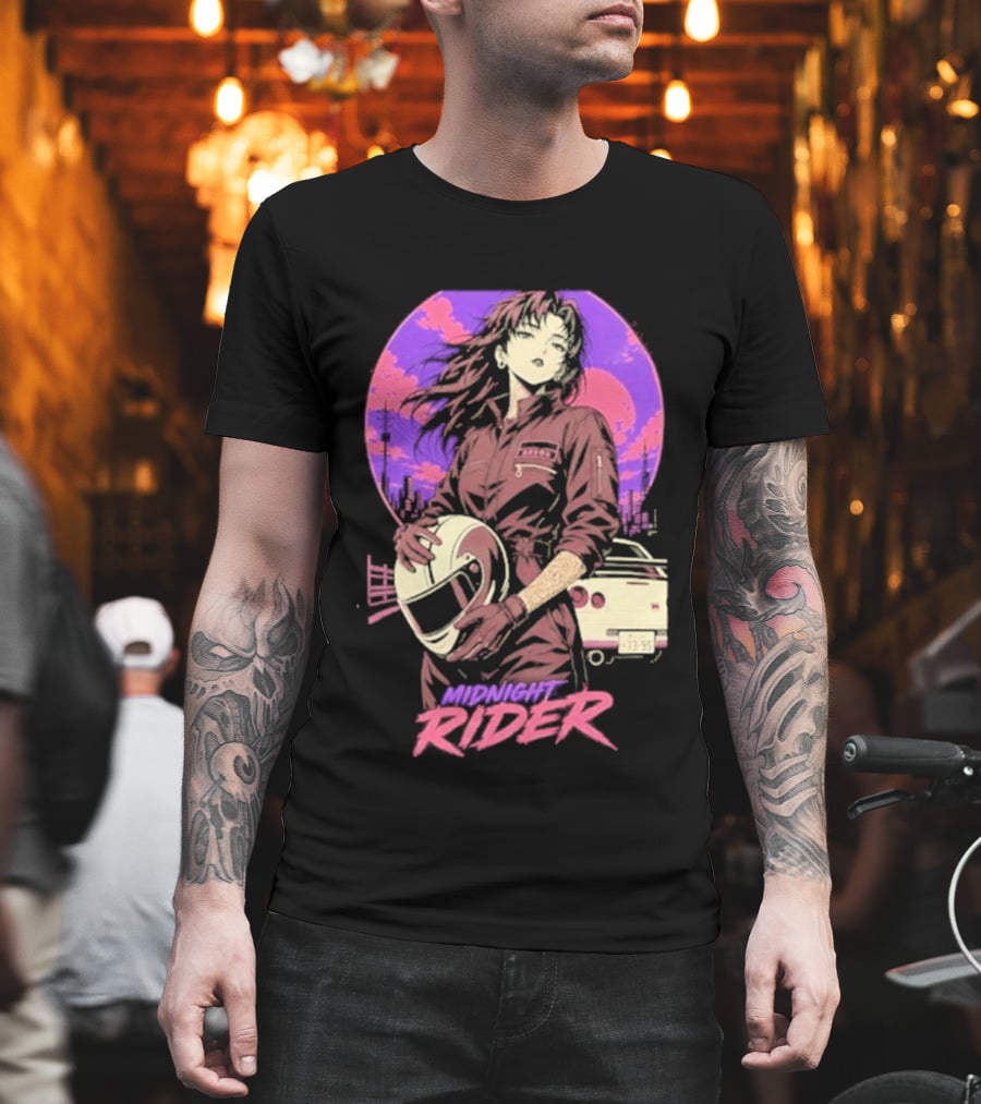 Midnight Rider Girl Racing Vintage 80s Style Retro Sunset Car Helmet T-Shirt