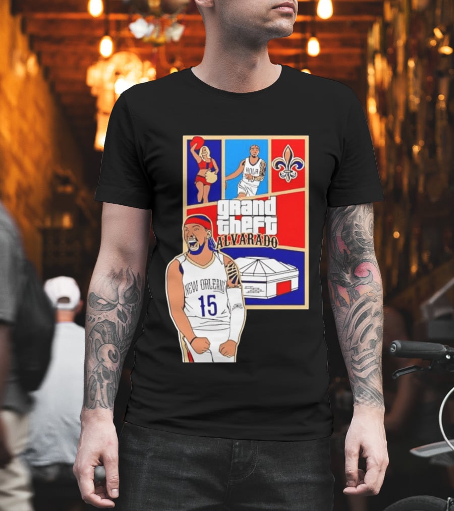 Grand Theft Alvarado New Orleans NOLA 15 Fleur De Lis Basketball T-Shirt