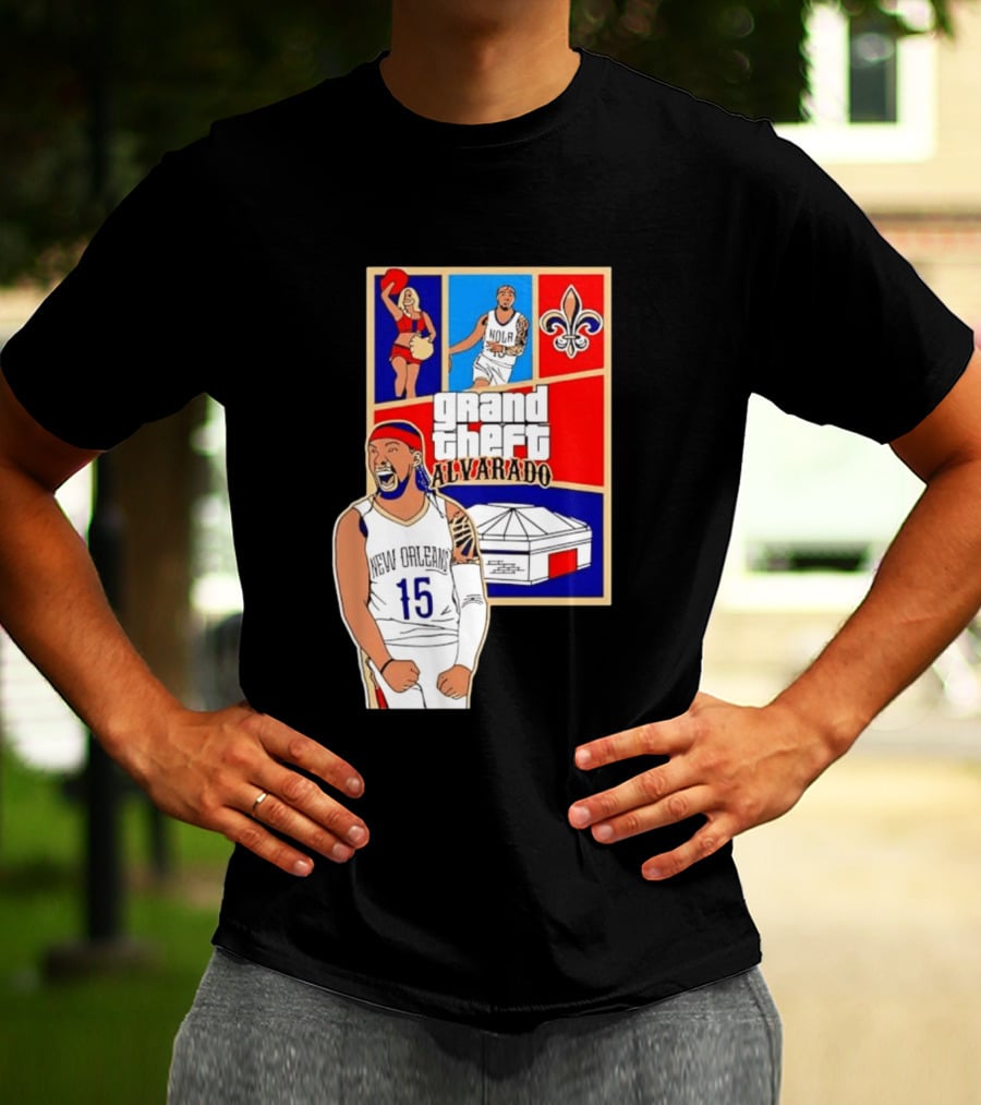Grand Theft Alvarado New Orleans NOLA 15 Fleur De Lis Basketball T-Shirt