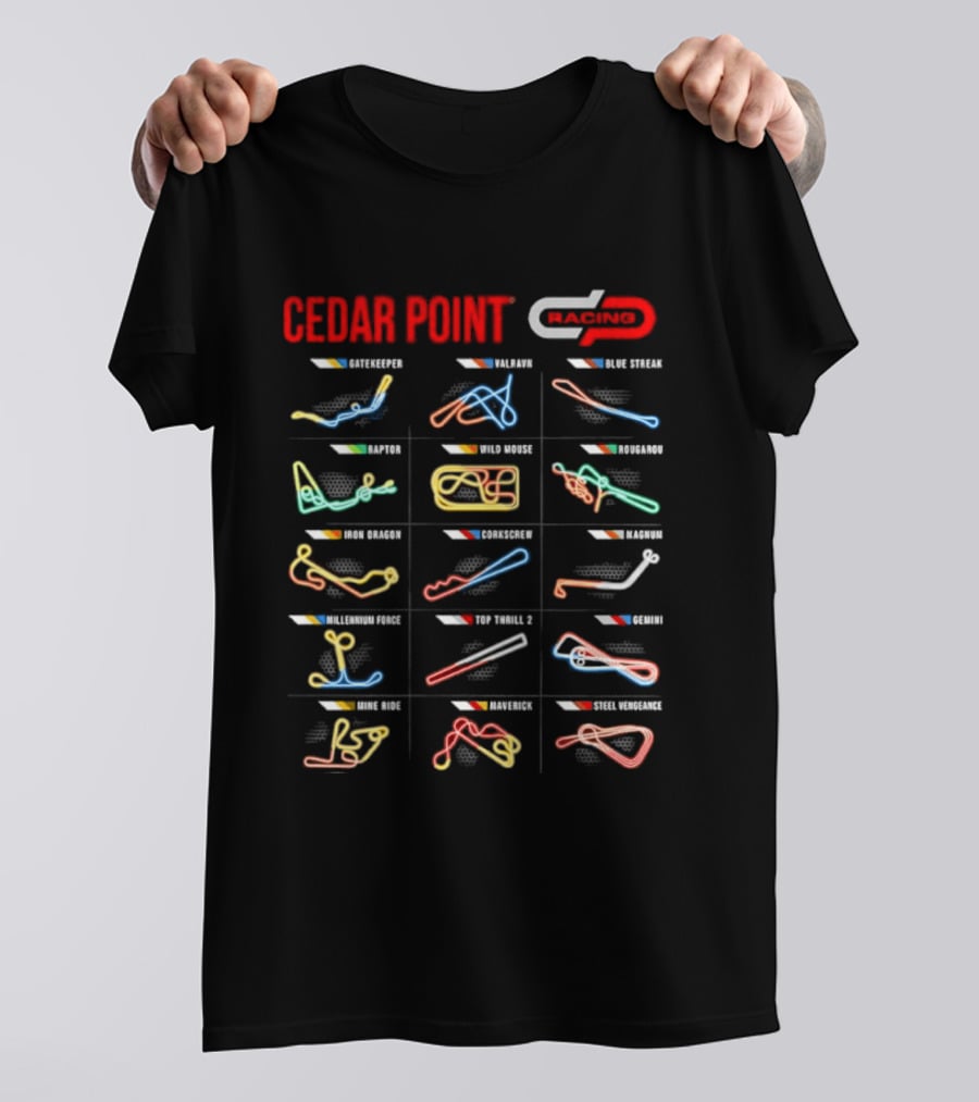 Cedar Point Racing Track Layouts Millennium Force Maverick Top Thrill Dragster T-Shirt