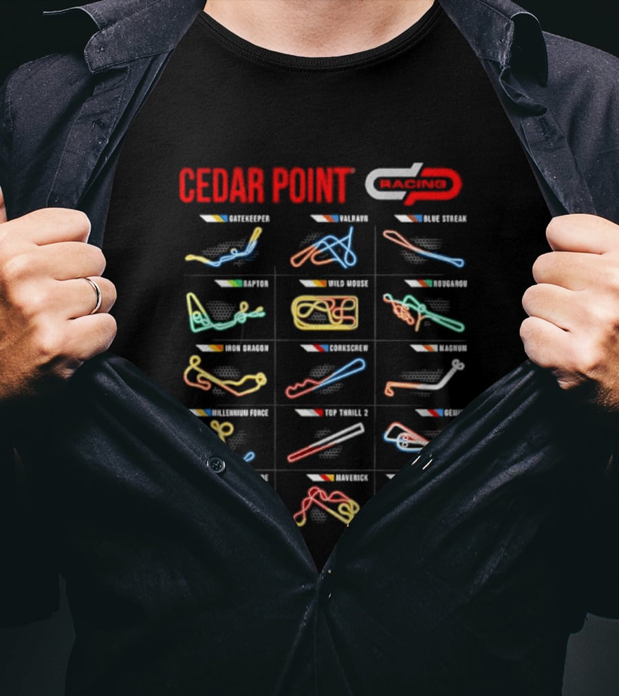 Cedar Point Racing Track Layouts Millennium Force Maverick Top Thrill Dragster T-Shirt