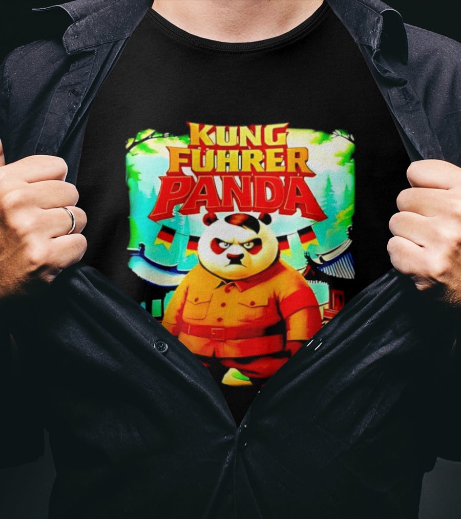 Kung Fuhrer Panda Military Styled Bear With Flags T-Shirt
