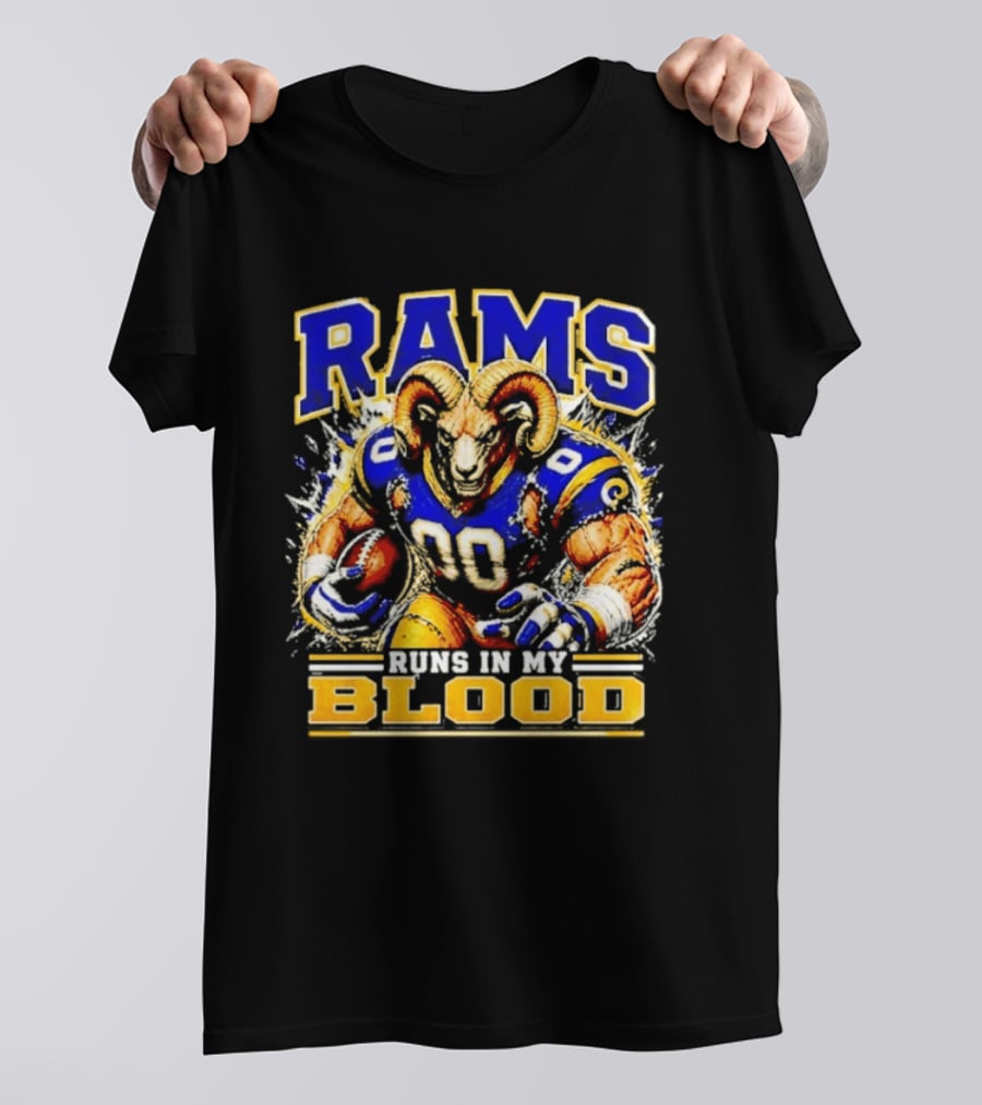 Rams Runs In My Blood Football Player T-Shirt
