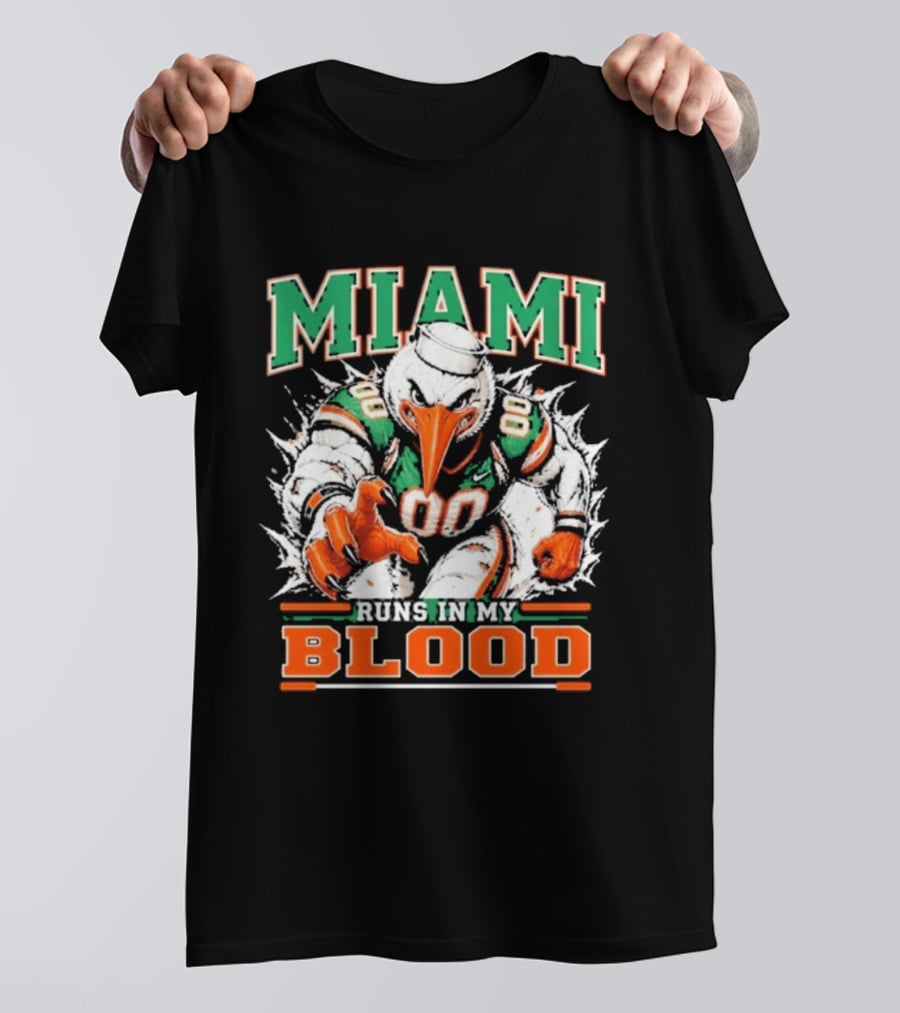 Miami Hurricanes Runs In My Blood Sebastian The Ibis NCAA Football T-Shirt