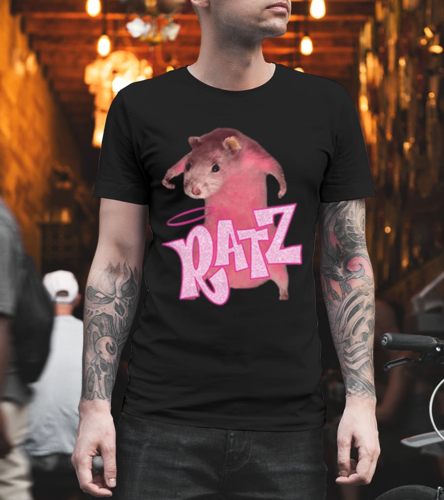 Ratz Pink Rat Meme Funny Text Bold Letters Halo T-Shirt