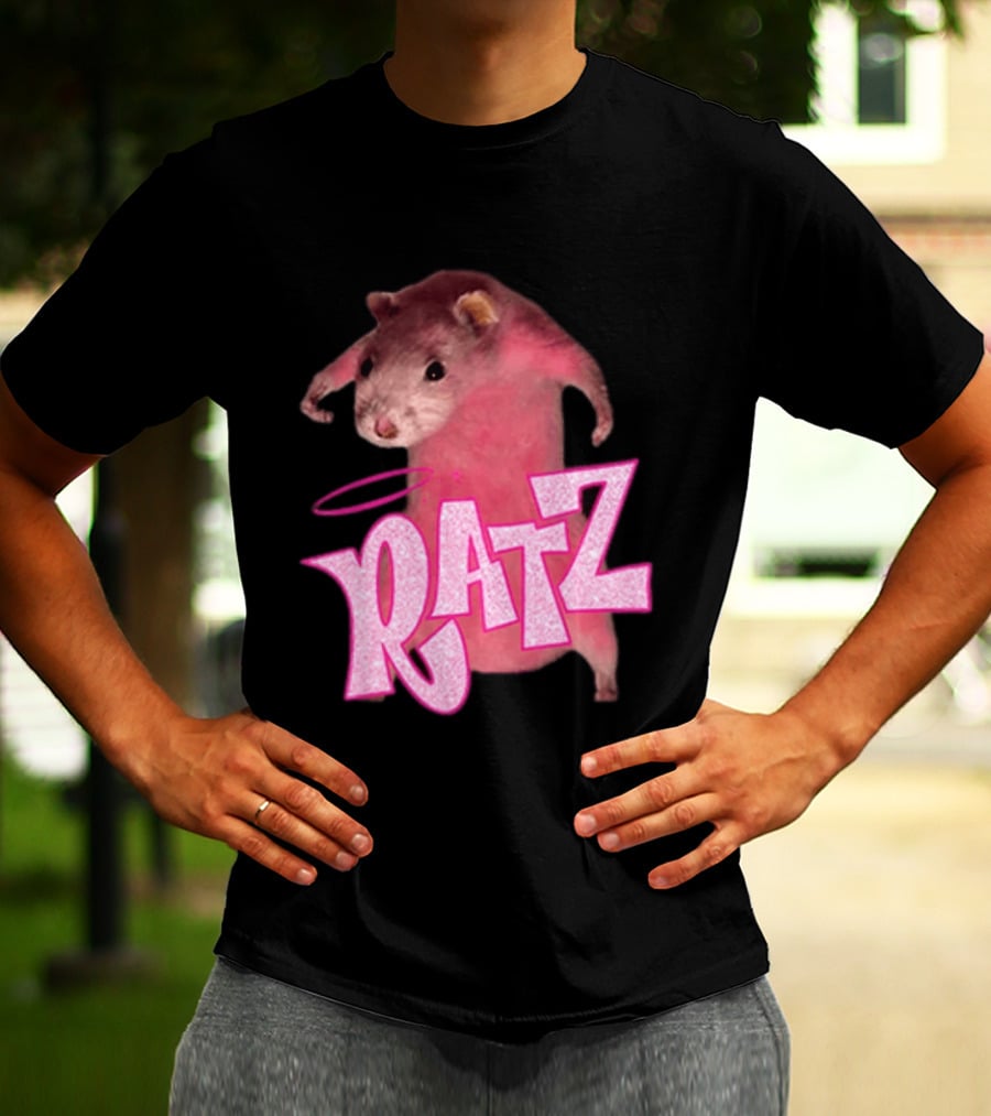 Ratz Pink Rat Meme Funny Text Bold Letters Halo T-Shirt
