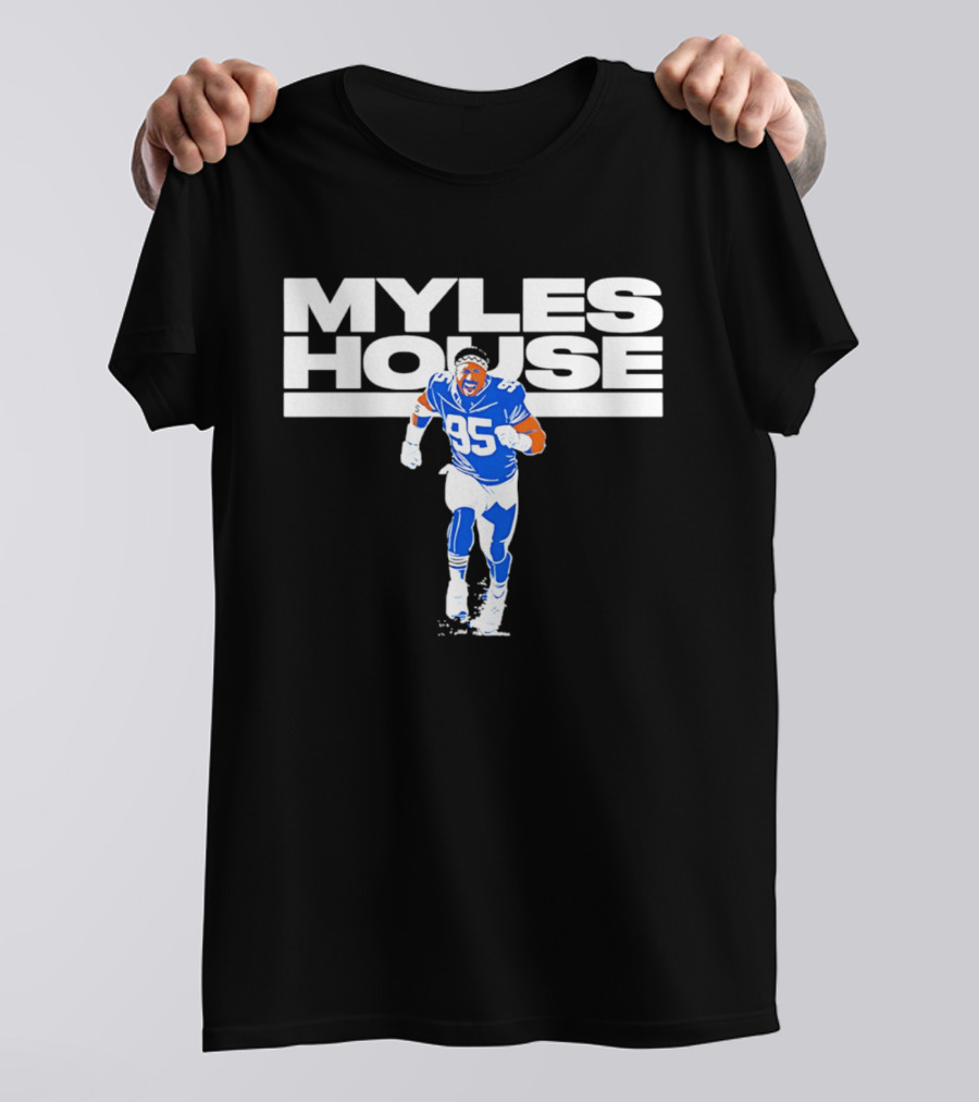 Myles Garrett Myles House 95 Football Player Blue And White T-Shirt