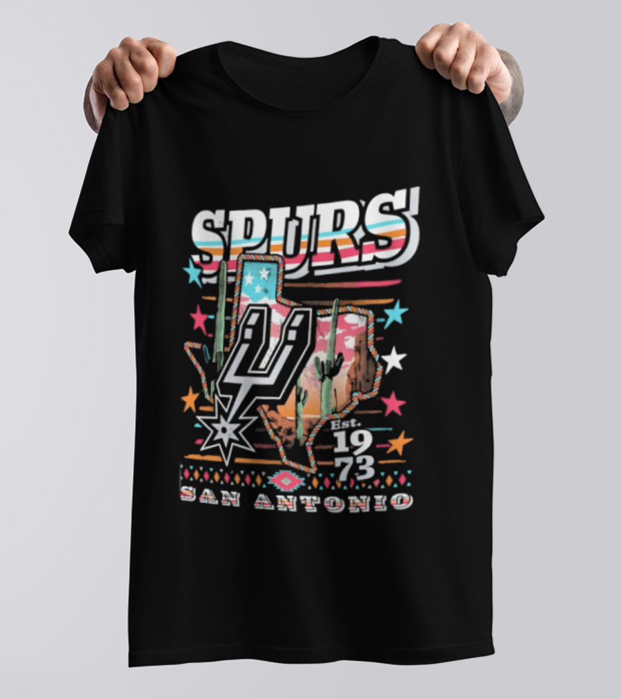 Spurs San Antonio 1973 Desert Cactus Stars Retro Western T-Shirt