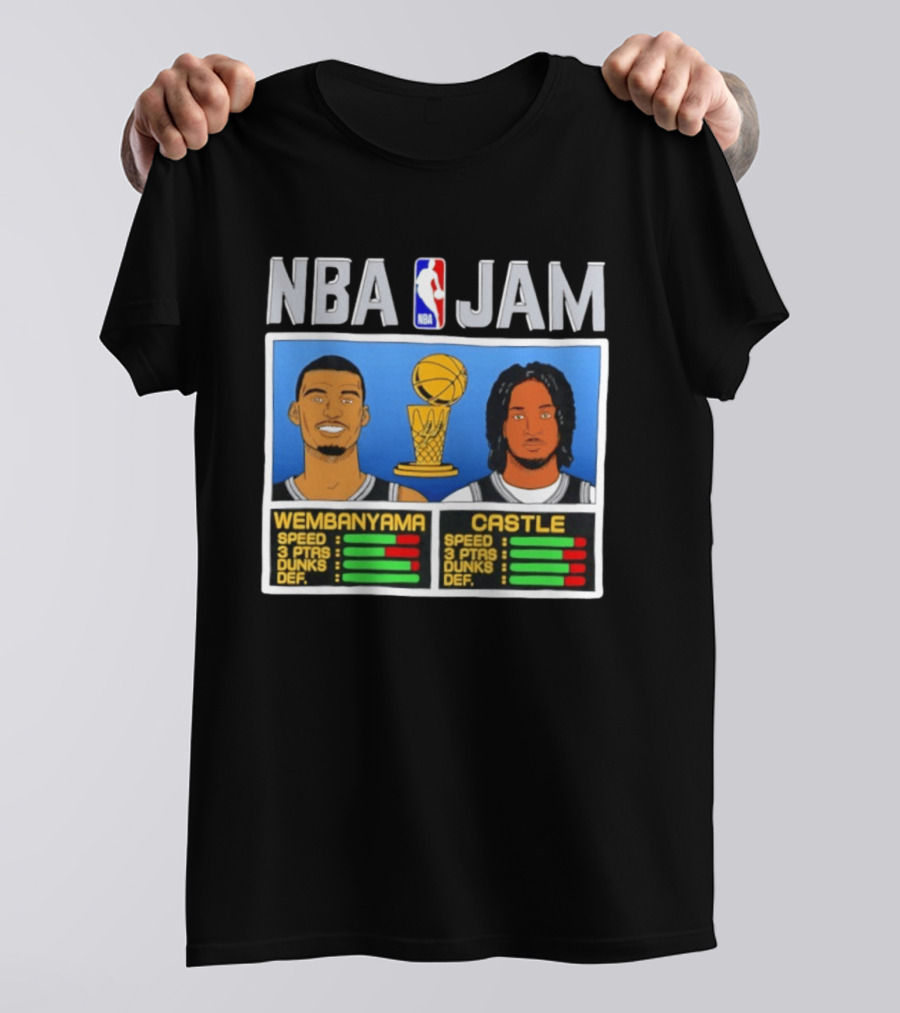 San Antonio Spurs Victor Wembanyama Stephon Castle NBA Jam Style Stats T-Shirt
