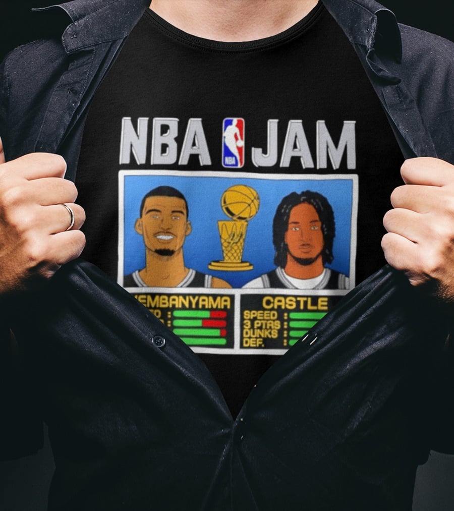 San Antonio Spurs Victor Wembanyama Stephon Castle NBA Jam Style Stats T-Shirt