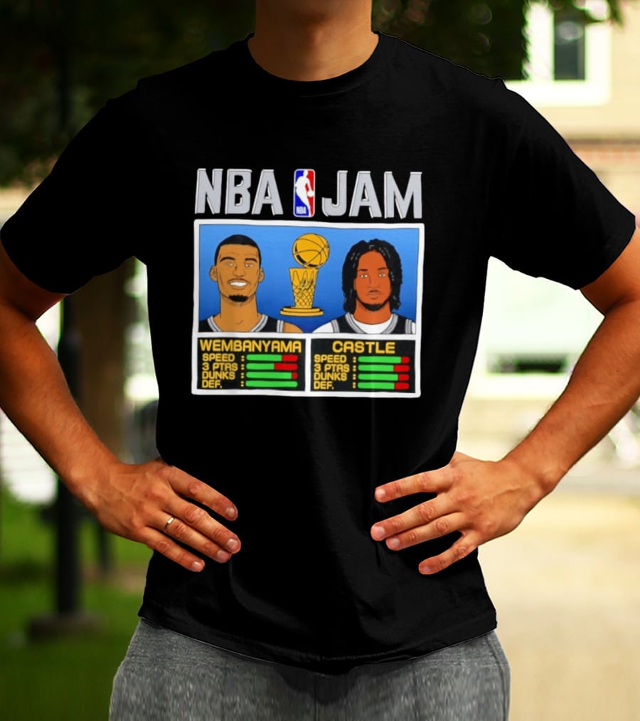 San Antonio Spurs Victor Wembanyama Stephon Castle NBA Jam Style Stats T-Shirt