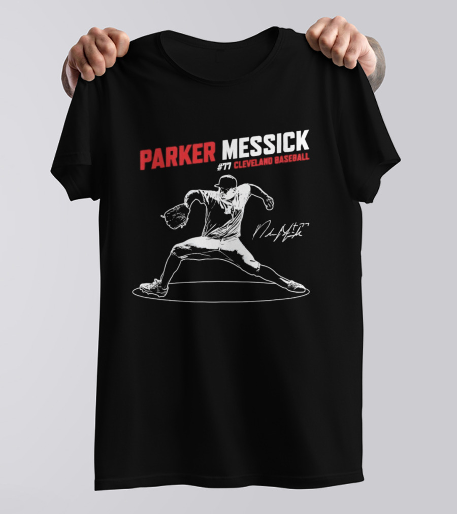 Parker Messick #77 Cleveland Baseball Commander Signature T-Shirt