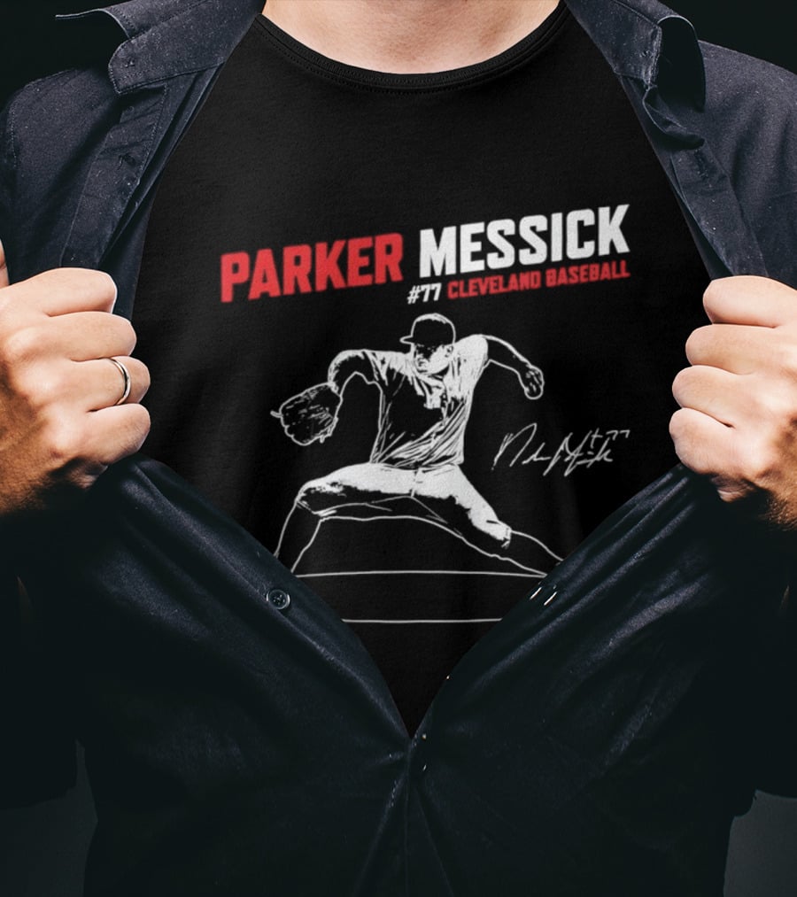 Parker Messick #77 Cleveland Baseball Commander Signature T-Shirt
