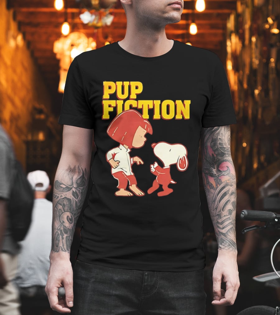 Pup Fiction Peanuts Characters Scene T-Shirt