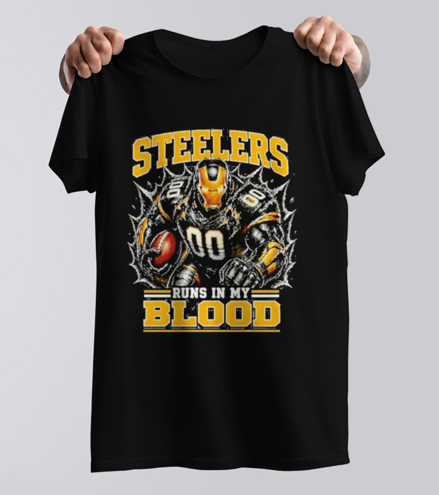 Steelers Runs In My Blood Iron Man Football Fusion T-Shirt