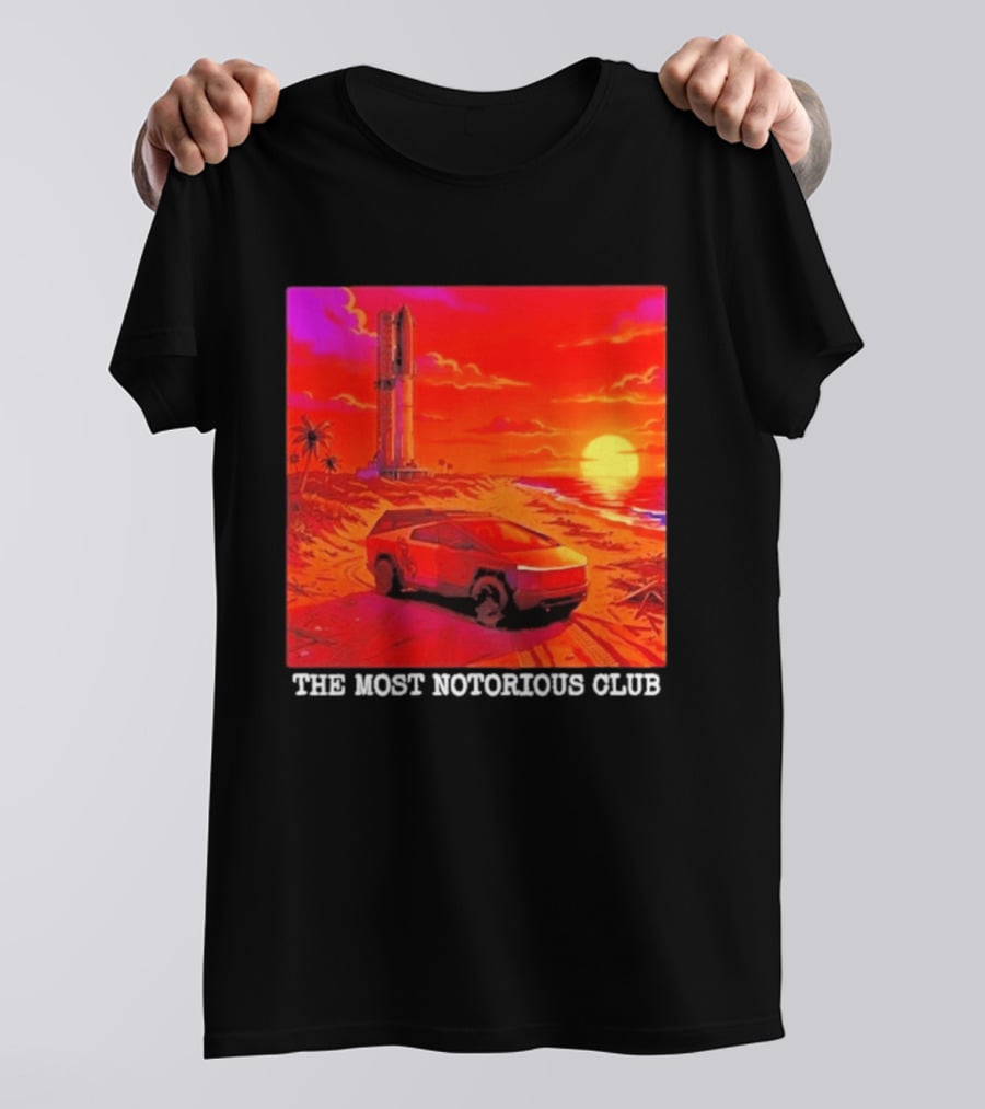 Tesla Cybertruck Sunset Beach Tower The Most Notorious Club T-Shirt