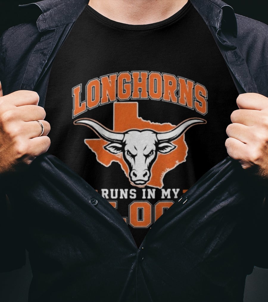 Texas Longhorns Runs In My Blood Longhorn Bull NCAA University Of Texas T-Shirt