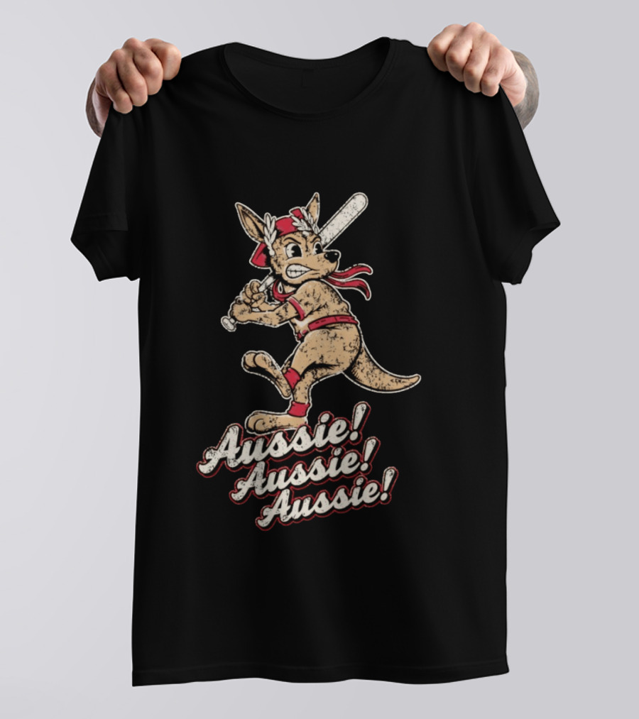 Aussie Aussie Aussie Kangaroo Baseball Player Iconic Sports Pose T-Shirt