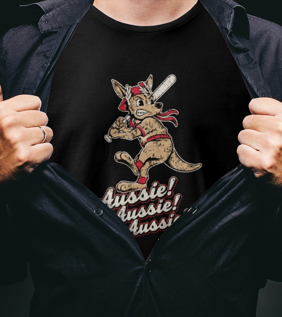Aussie Aussie Aussie Kangaroo Baseball Player Iconic Sports Pose T-Shirt