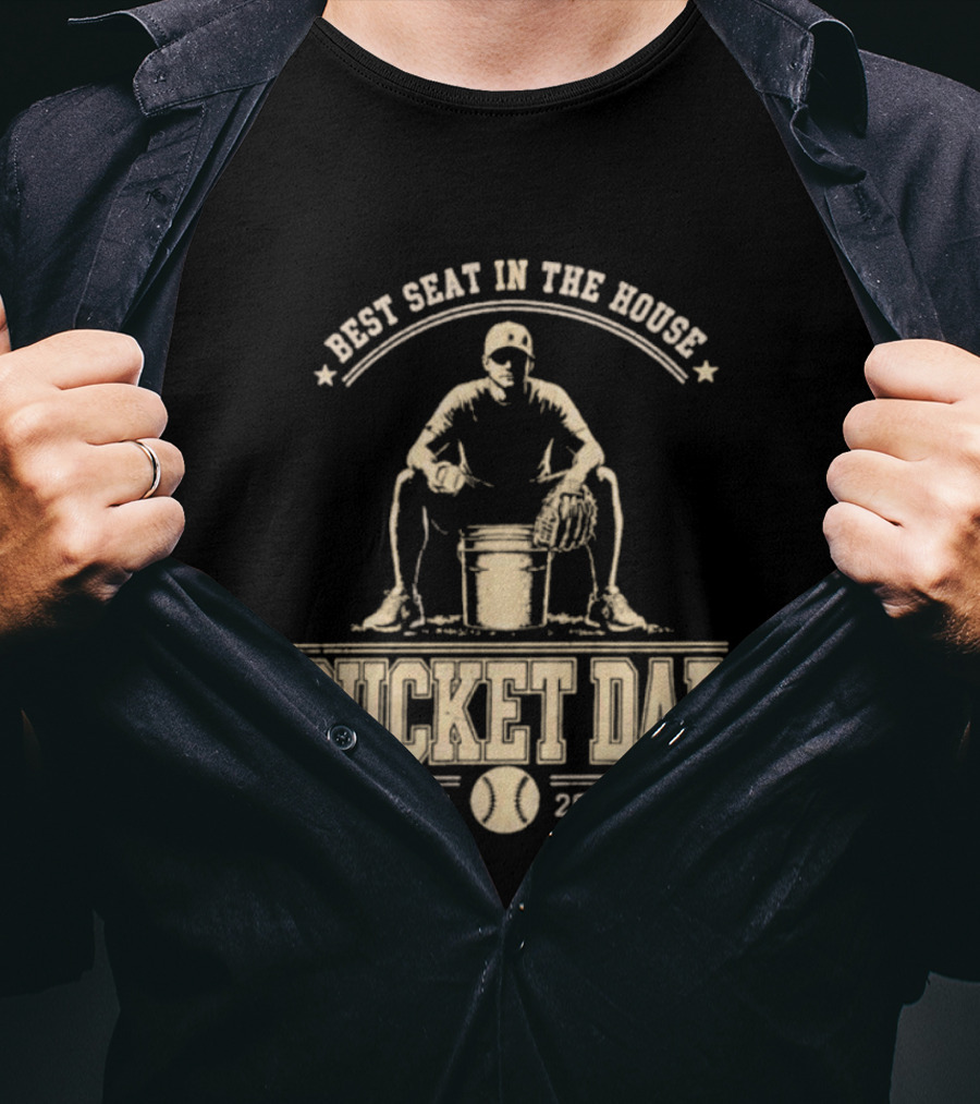 Best Seat In The House Bucket Dad Est 2020 Baseball Coaching T-Shirt