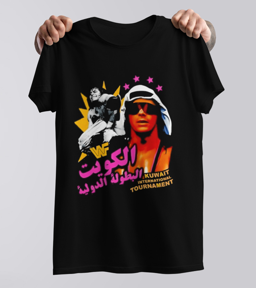 Bret Hart WWF Kuwait International Tournament Arabic Text And Stars T-Shirt